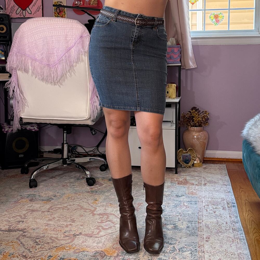 Vintage Y2K denim body con midi pencil skirt